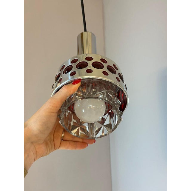 Hanging Lamp in Red Chrome & Crystal Glass from Fischer Leuchten For Sale - Image 9 of 11