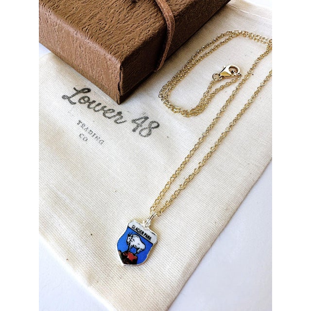 Glacier National Park, Montana Vintage Fritz REU Sterling Silver enamel charm on a new 18 inch Gold Filled necklace with a...