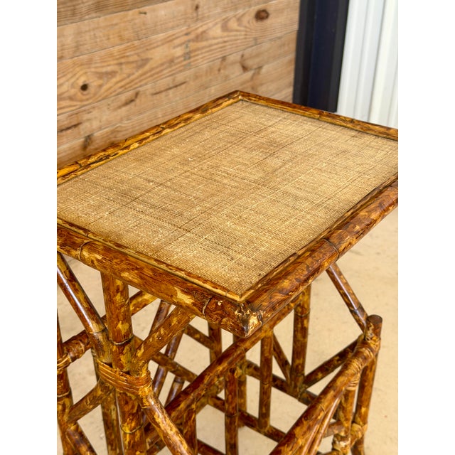 Vintage Faux Bamboo Rattan Side Table With Grasscloth Top For Sale - Image 11 of 12