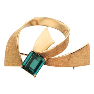 1990s H. Stern Mid-Century 18k Gold Blue-Green Tourmaline Modernist Brooch Pendant For Sale