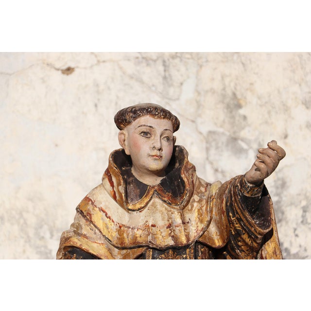 Baroque Saint Dominic of Guzmán Kneeling, With Glass Eyes and the Carmelite Shield, 18th Century, Portuguese For Sale - Image 3 of 17