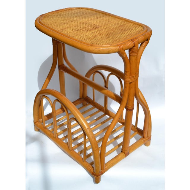 Bamboo Cane Wicker Mid-Century Modern Side Bedside End Sofa Table Magazine Stand For Sale - Image 13 of 13