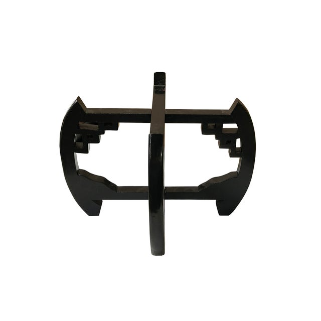 Asian 10.5" Black 4 Tall Legs Round Curve Body Wood Display Stand Riser For Sale - Image 3 of 6