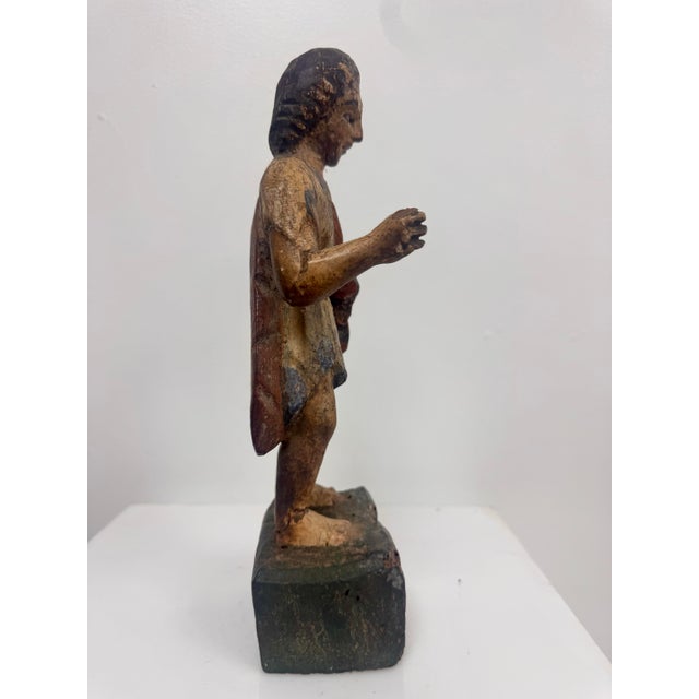 19th Century Antique Spanish Colonial Carved Wood Santos Figure With Glass Eyes For Sale - Image 5 of 11