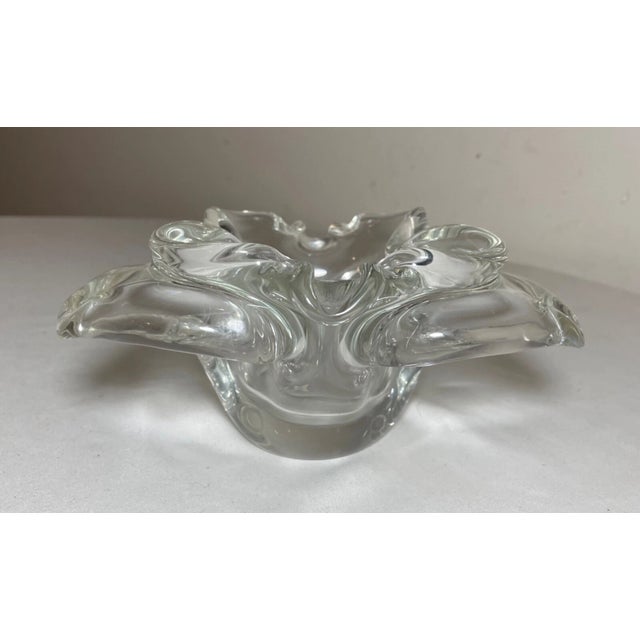 Vintage Blown Murano Venetian Art Glass Cigarette Cigar Clear Ashtray Italian For Sale - Image 4 of 11