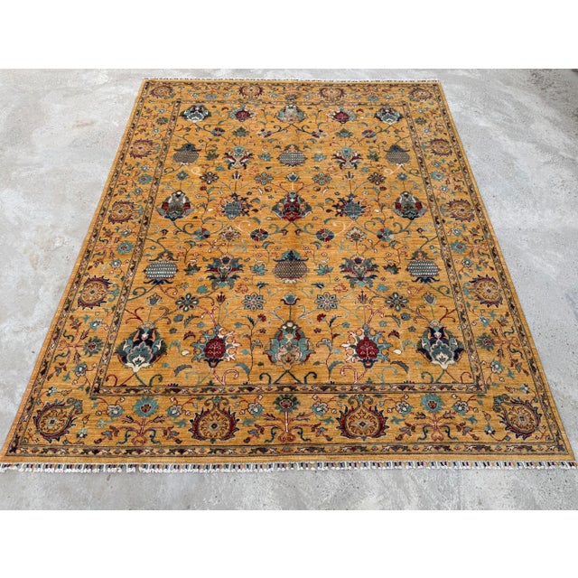 2000 - 2009 Saffron Sultanabad Design Area Rug, Hand-Knotted Wool, 8x10, Gold & Teal For Sale - Image 5 of 12
