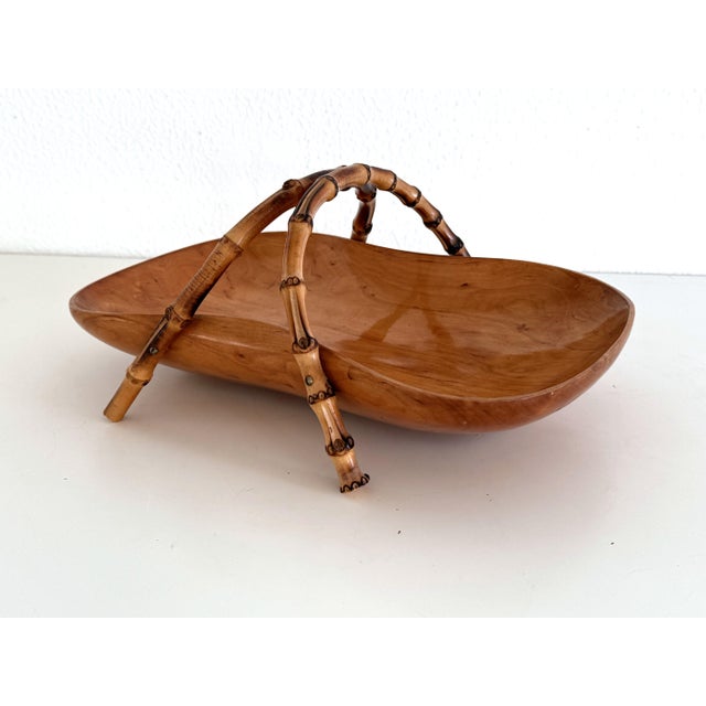 Wood Mid-Century Italian Nutwood and Bamboo Basket, 1970s For Sale - Image 7 of 17