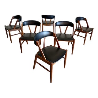 1960s Set of 6 Kai Kristiansen Style Danish Teak Mid Century Dining Chairs For Sale