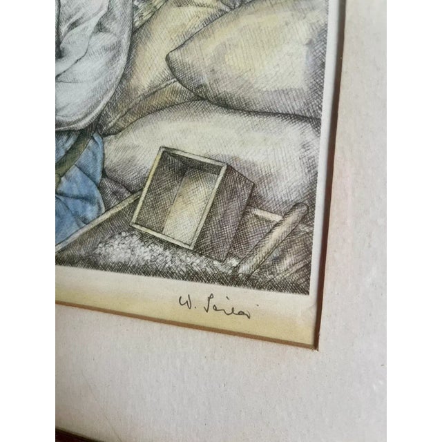 Realism Modernist 50s 60s Hand Color Etching Willy Seiler Asian Street Scene Barter MCM For Sale - Image 3 of 6