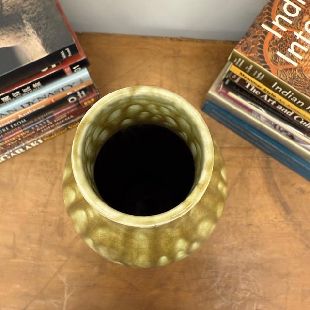 Ceramic Two-Tone Green Ceramic Vase with Mustard Drip Glaze Accent For Sale - Image 7 of 9