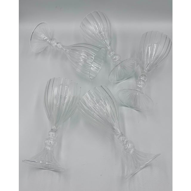 Vintage Murano Venetian Hand Blown Art Glass Bubble Stem Goblets - Set of 5 For Sale - Image 9 of 11