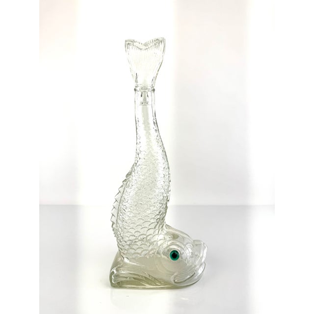 Mid 20th Century Italian Empoli Glass Fish Decanter Bottle With Tail Stopper Barware For Sale - Image 10 of 11