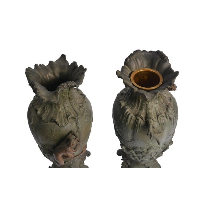 Antique French Bronze Nude Female Vessel Ship Planter Vase Urns - a Pair For Sale - Image 4 of 6
