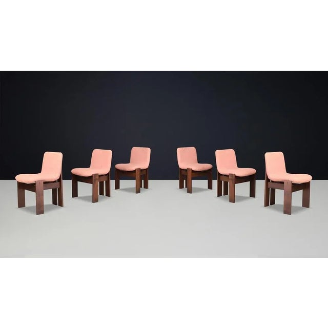 1960s Mid-Century Dining Chairs in Beech and Salmon-Colored Fabric, 1960s, Set of 6 For Sale - Image 5 of 10