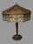 Early 20th Century Victorian Table Lamp With Multiple Molded Colored Slag Glass Lamp Shade Panels 27" For Sale - Image 6 of 12
