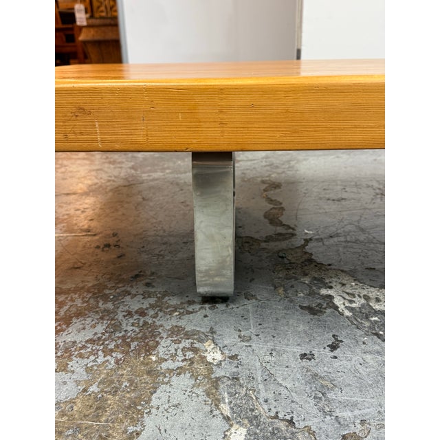 French Low Wood Table + Chrome Supports, Vintage For Sale - Image 9 of 12
