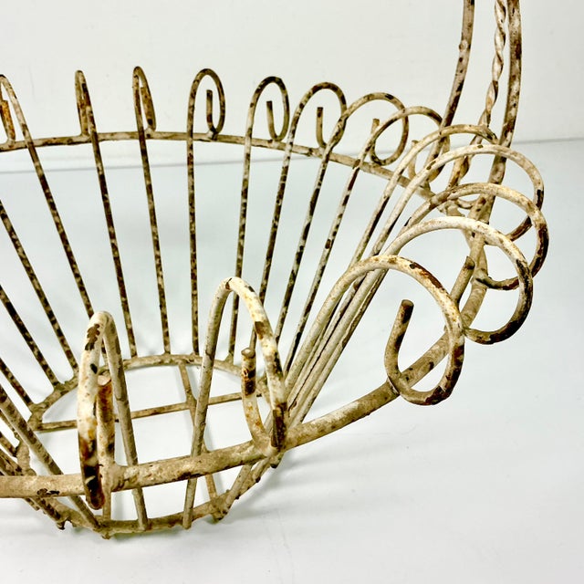 Metal 1950s Vintage French Art Nouveau Boho Chic Small Wire Jardiniere Basket Planter. For Sale - Image 7 of 12