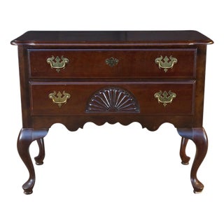Vintage New England Queen Anne Style Cherry Lowboy Scalloped Chest Console Table For Sale