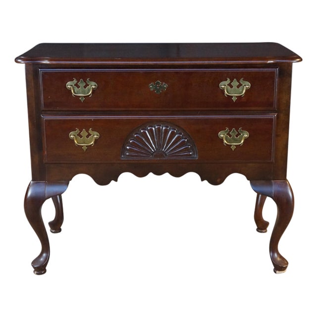 Vintage New England Queen Anne Style Cherry Lowboy Scalloped Chest Console Table For Sale