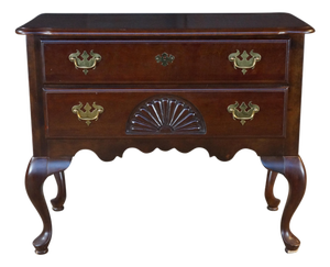 Vintage New England Queen Anne Style Cherry Lowboy Scalloped Chest Console Table