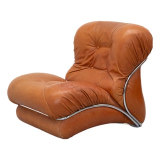 Cognac Leather Corolla Lounge Chair by I.P.E., 1970s For Sale