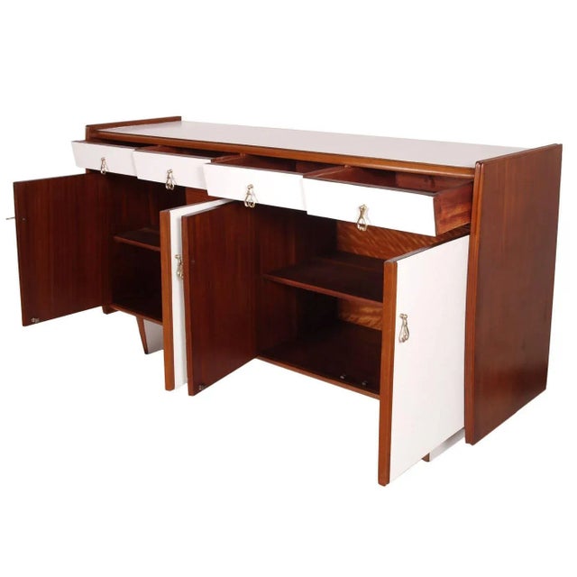 Mid-Century Modern Art Deco Italian Walnut & Mahogany Credenza For Sale - Image 3 of 6