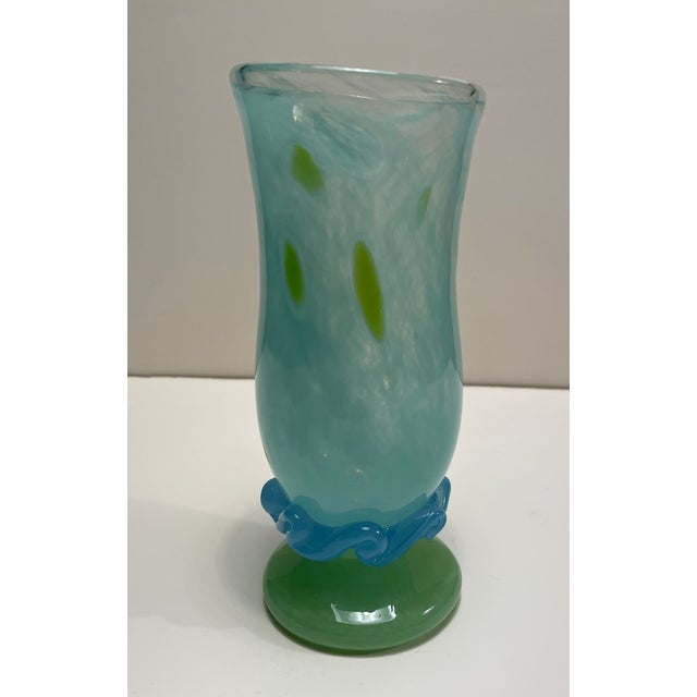 A green & blue blown glass vase.. Unsigned, several the larger pieces of art glass in this group are signed "Arien" or...