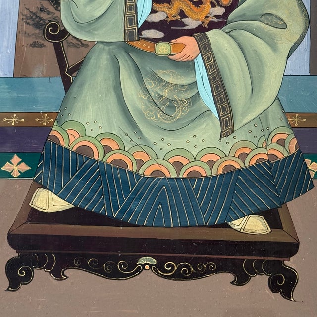 Mid 20th Century Mid 20th Century Chinese Reverse-Painted Glass Ancestor Portraits in Carved Wood Frames--Pair For Sale - Image 5 of 12