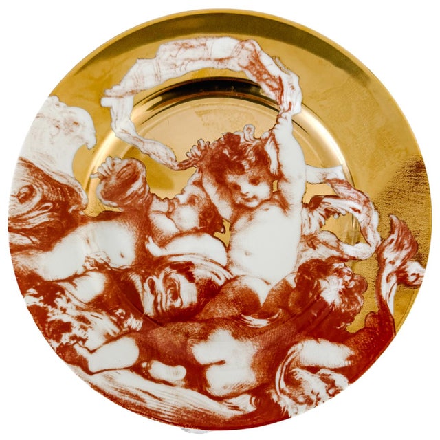 Renaissance 1990s Rare Complete Set of Fitz and Floyd "Cherubini" Gold Gilt & Sanguine Plates - Set of 12 For Sale - Image 3 of 6
