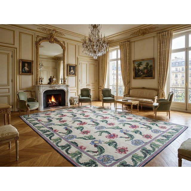 9x12 Vintage Aubusson Flat Weave Wool Rug, Ivory Garden Blossom For Sale - Image 10 of 12