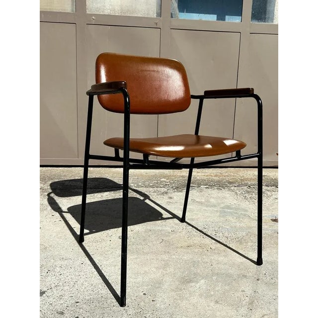 Vintage Oak and Leather Armchair, 1950 For Sale - Image 9 of 9