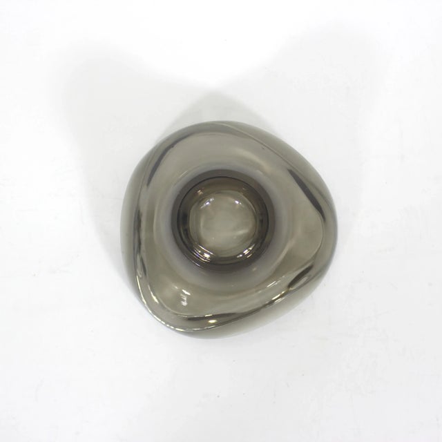 Smoke Grey Curved Triangular Mid-Century Modern Dish Ząbkowice Glass Bowl Jan Sylwester Drost Design For Sale - Image 4 of 7