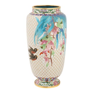 Chinese Birds Polychrome Cloisonne Enamel Vase For Sale