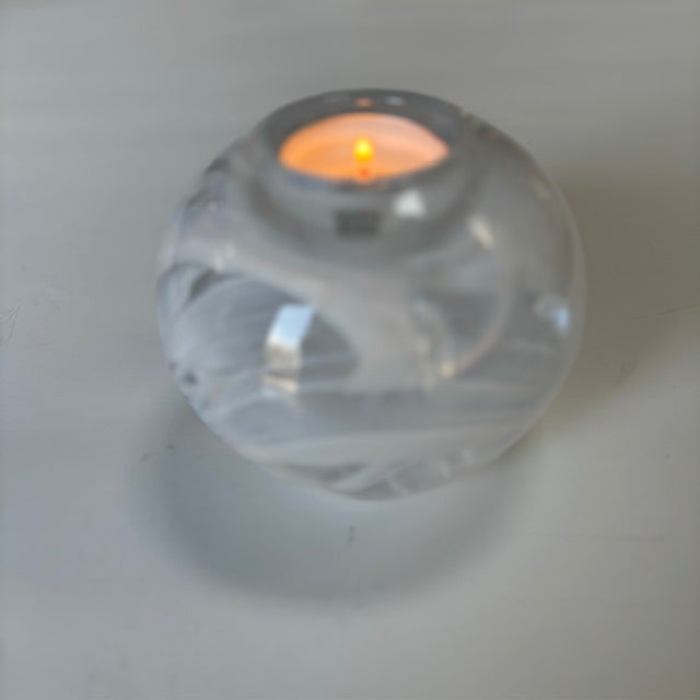 Early 21st Century Clear & White Glass a Pair of Candle Holders in the "Igloo" Design by Swedish Company Kosta Boda For Sale - Image 5 of 11