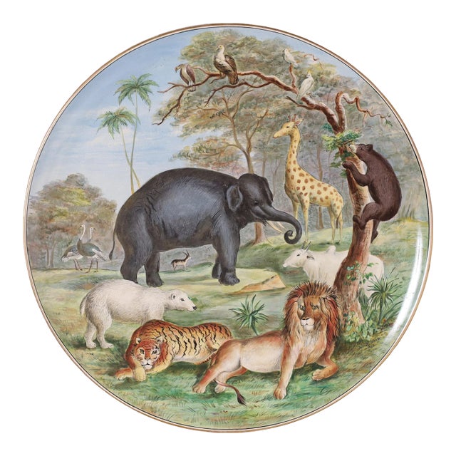 Antique English Hand Painted Charger With Animals For Sale
