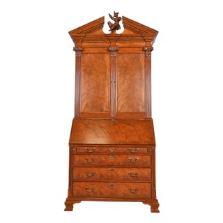 Baker Furniture Georgian Burled Mahogany Drop Front Secretary Desk With Bookcase Hutch For Sale