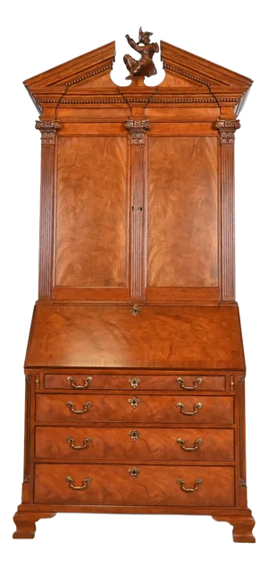 Baker Furniture Georgian Burled Mahogany Drop Front Secretary Desk With Bookcase Hutch