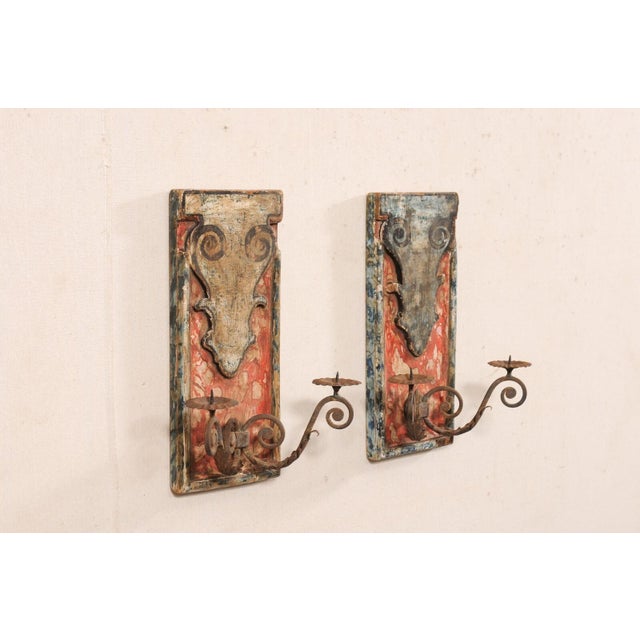 Wood 19th Century Italian Wall Mounted Candle Sconces - A Pair For Sale - Image 7 of 11