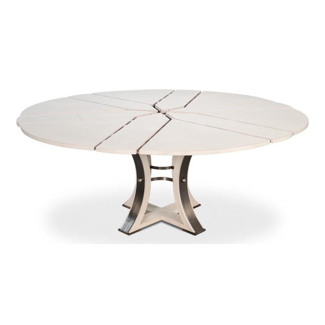 2020s Transitional Round Dining Table, Medium - White Oak With Iron Pedestal For Sale - Image 5 of 11
