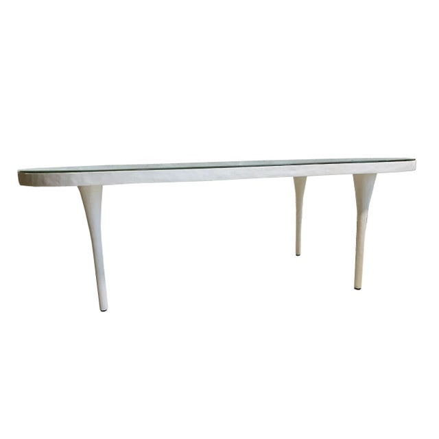 Postmodern Mid-Century Style White Gesso Coffee Table With Antique Mirrored Top For Sale - Image 3 of 7