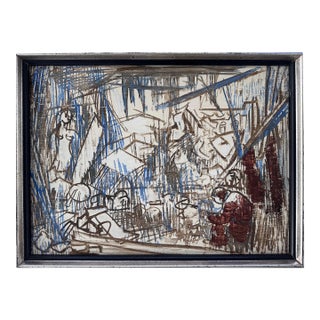 Fritz Wilhelm Faiss Abstract Expressionist Painting on Board, 1980 For Sale