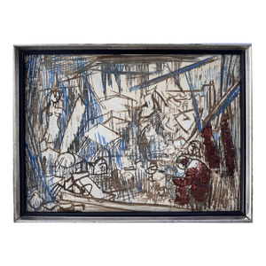 Fritz Wilhelm Faiss Abstract Expressionist Painting on Board, 1980