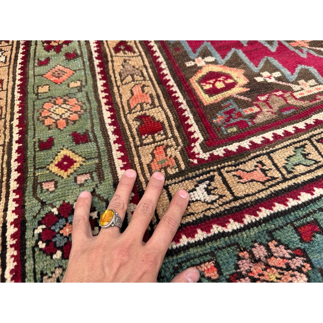 Brown Antique Caucasian Akstafa Hand-Knotted Wool Rug - 4'6" X 4'2" For Sale - Image 8 of 10