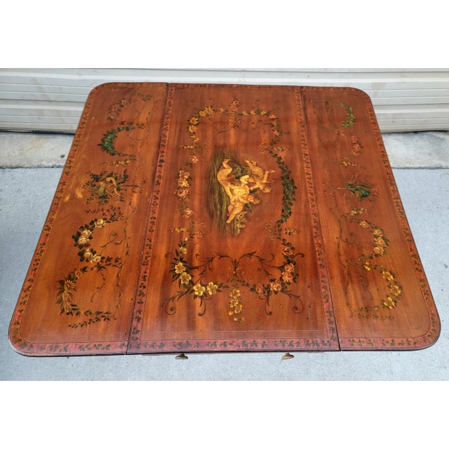 Brown Antique Early 19th Century English Regency Handpainted Pembroke Style Drop Leaf Table For Sale - Image 8 of 11