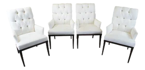 Ethan Allen Dayton English Regency Diamond Tufted Dining Half Arm Chairs - Set of 4