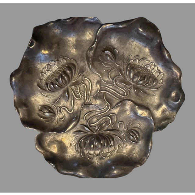 Antique Victorian Art Nouveau Embossed Sterling Silver Lotus Leaf Dish In estate fresh uncleaned original condition...