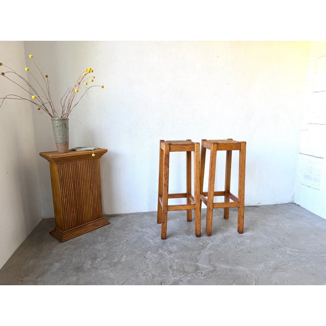 Brutalist High Stool in Wood and Woven Straw, 1960s For Sale - Image 15 of 15
