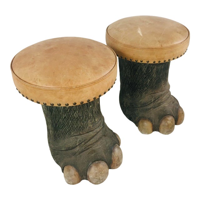 Faux Elephant Stools in Resin and Leather - A Pair For Sale