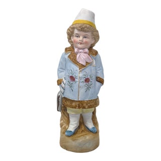 Antique German Bisque Porcelain Boy Figurine 10" - Hand Painted For Sale