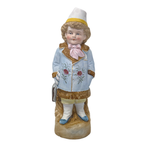 Antique German Bisque Porcelain Boy Figurine 10" - Hand Painted